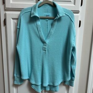 Aerie Light Blue Waffle Knit Top